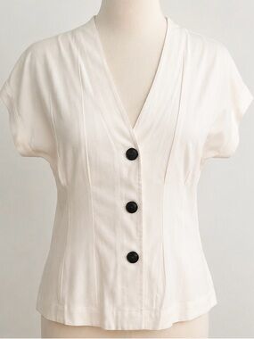 Jigsaw Cream Button-Front V-Neck Top with Black Buttons